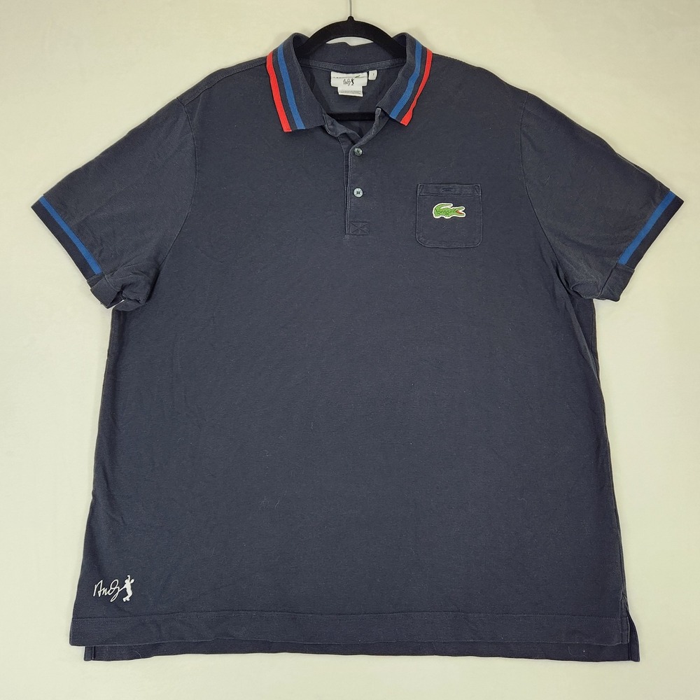 Lacoste Andy Roddick Navy Blue Pique Polo Shirt Mens Size 7 XL Chest Pocket